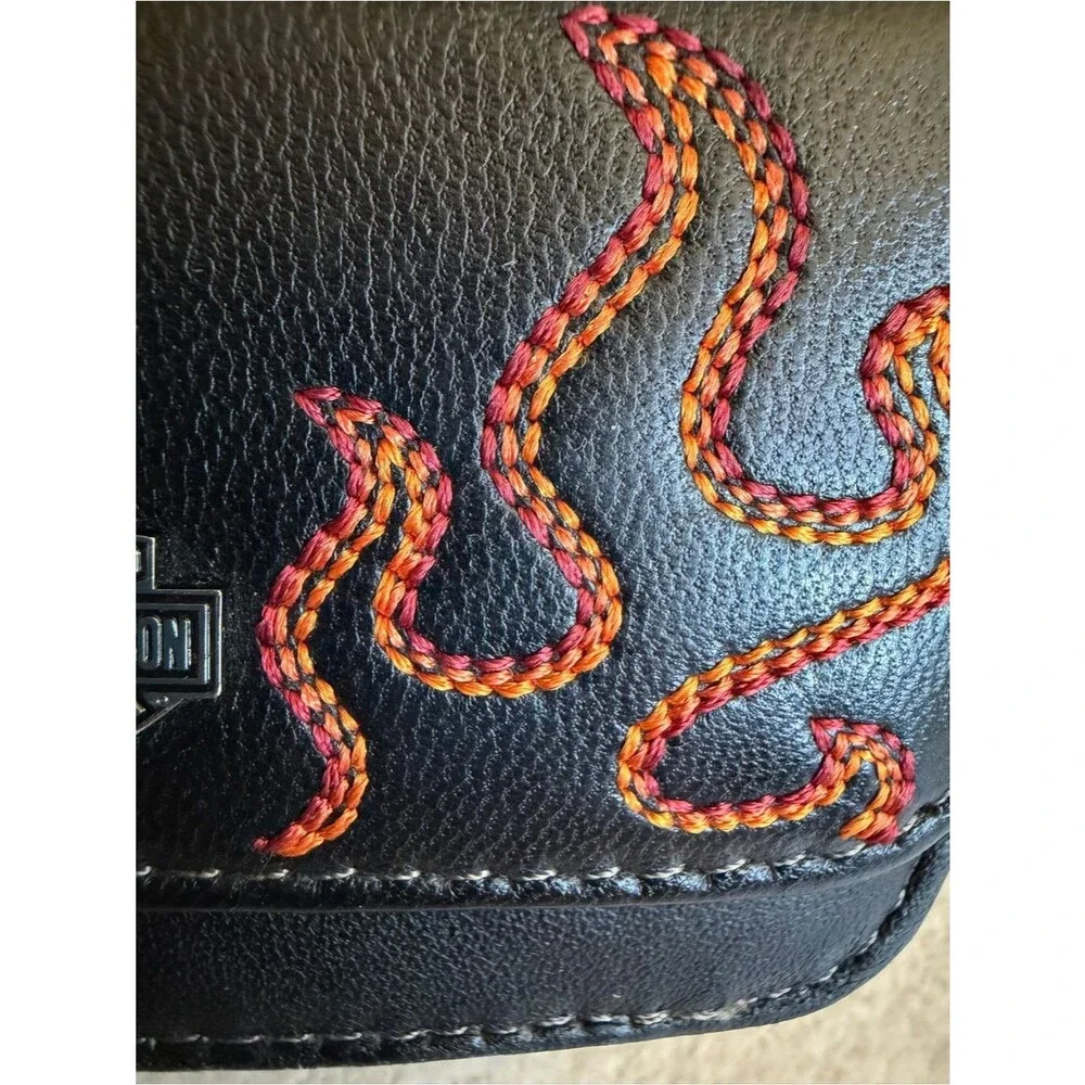 Harley-Davidson Flame Leather Wallet Biker Moto Logo Black Magnetic Unisex